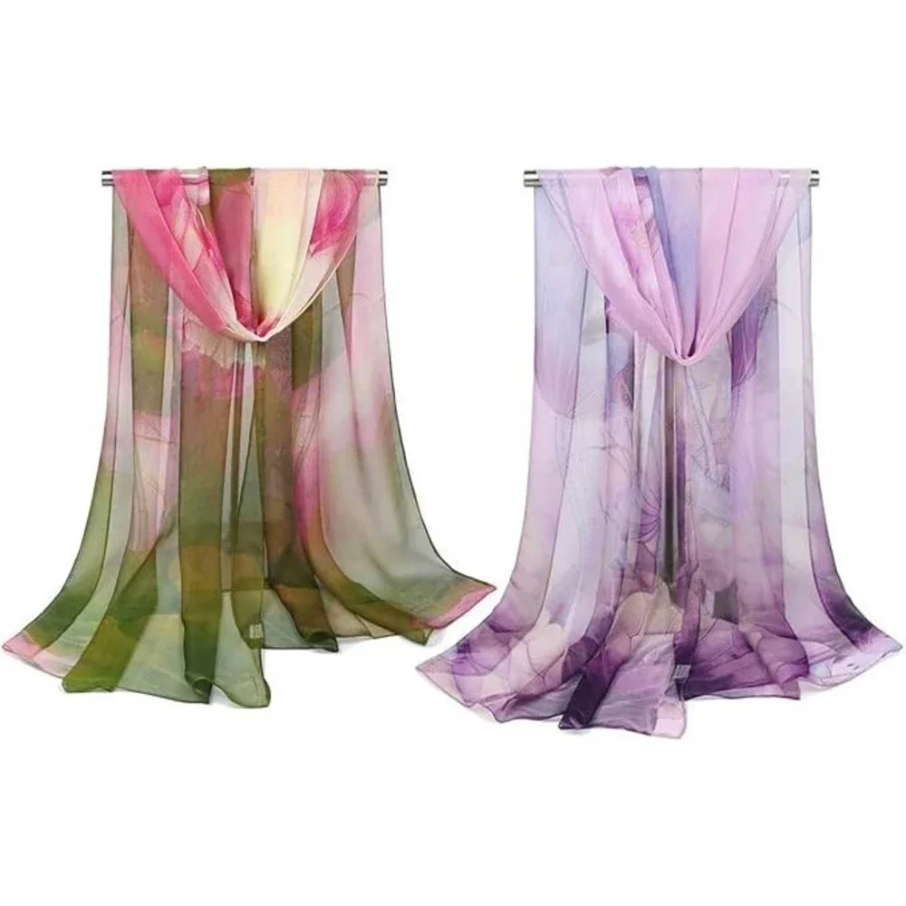 Acotavie Women's 2 Pcs Scarfs Lightweight Scarves Floral Print Shawls ONE SZ
